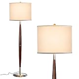 Brightech Lucas - Mid Century Modern Floor Lamp For Bedroom Reading - Brighten Living Room Corners with A Free Standing Light - Tall Office Lighting With Drum Shade & Handsome Wood Finish