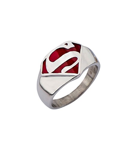Superman Logo Red Stainless Steel Ring (Size 12)
