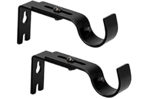 Yeesun Curtain Rod Bracket,Adjustable Curtain Rod Holders for 7/8 or 1 Inch Rods,Wall Mount Curtain Rod Hooks,Set of 2 - Black