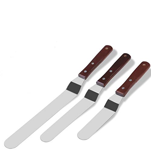 Icing Spatula, BESTOMZ 3 Offset Cake Spatula Set With Wooden Handle Stainless Steel Cake Decorating Spatulas (5.7
