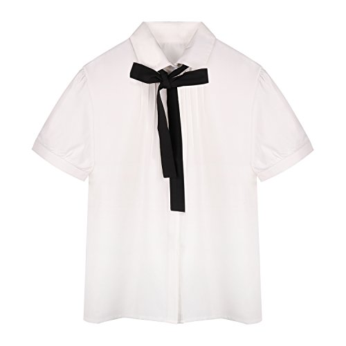 Sankill Sweet Chiffon Tie Bow Blouse (S, Short sleeve)