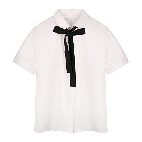 Sankill Sweet Chiffon Tie Bow Blouse (L, Short sleeve)