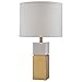 Amazon Brand – Rivet Mid-Century Modern Square Pillar Living Room Table Lamp With LED Light Bulb - 10.5 x 10.5 x 18 Inches, Marble/Brass