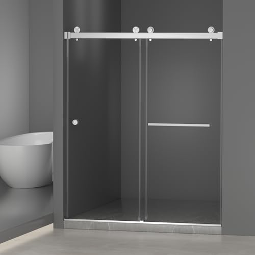KEIKI Frameless Double Sliding Shower Door 55"-59"W x 72"H,5/16 inch Tempered G…
