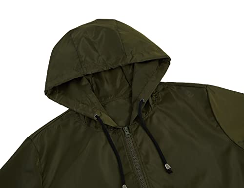 MAROWAY RAIN JACKETS WOMEN LIGHTWEIGHT WATERPROOF RAINCOATS PACKABLE OUTDOOR ACTIVE HOODED WINDBREAKER COAT ARMY GREEN