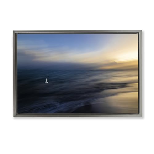 Stupell Industries Stormy Morning Seascape Gray Framed Floater Canvas Wall Art…