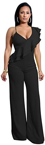 Xuan2Xuan3 Women V Neck Ruffles Jumpsuit Sleeveless Sexy Wide Leg Long Pant One Piece Jumpsuit Romper