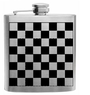 Sumaria Trader stainless steel 6 0z flask laser marked on both sides with Checker/ Chess Board and Any Text