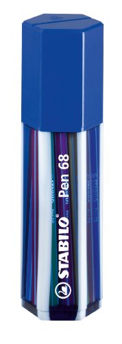 STABILO Pen 68 Fibre-tip pen pack of 20 assorted colours in a dark blue re-usable case