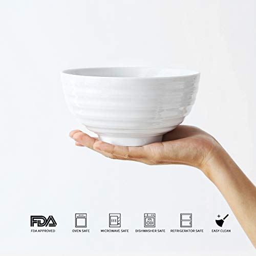 28 Ounce Porcelain Bowl Set Deep Bowl for Cereal Soup Salad with Bowl Organizer, Spiral Pattern - Thumbnail 2