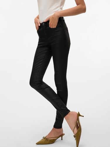 Vero Moda Women's Vmflash Mr Skinny Coated Pants Noos Jeans, Black, XL