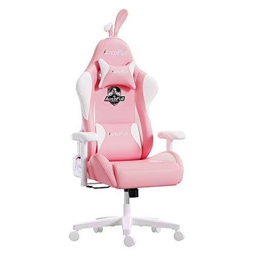 AutoFull C2 Pink Bunny Gaming Chair Cute Kawaii Gamer Chair for Girl Ergonomic Computer Gaming