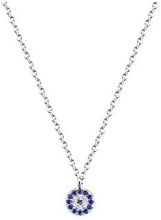 Sterling Silver Tiny White Blue CZ Round Round Evil Eye Hamsa Pendant Necklace