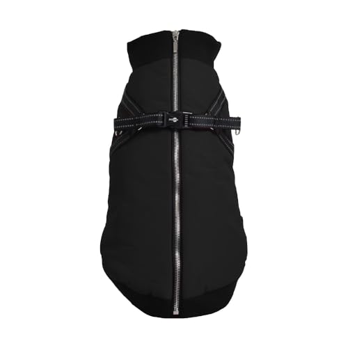 Bobby Safe Hundemantel mit integriertem Geschirr, Rückengröße 40 cm, Fleece-Innenfutter, Reißverschluss Oben, reflektierend, Schwarz