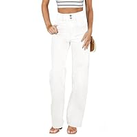 Sidefeel Women's Jeans High Waisted Straight Leg Stretchy Jeans Trendy Loose Wide Leg Zimbaplatinum Denim Pants with Pockets