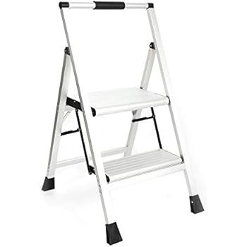 Topfun Lightweight Aluminum 2 Step Ladder Folding Step Stool Non-Slip Wide Platform Eva Handle Ultra-Light Sturdy Ladder 225lbs Capacity Fully Assembled Multi-Use for Household and Office
