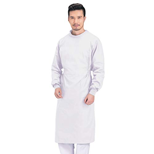 YUENA CARE Cotton Surgical Gown for Hospital Pharmacy Medical Dental Uniform Back or Side Belt Closure White Men XL