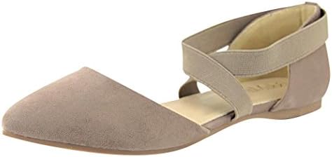 Anna Shoes Women's Elastic Ankle Wrap Strappy d'Orsay Pointy Toe Ballet Flat (7 B(M) US, Taupe)
