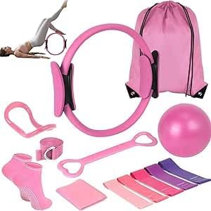 Ensemble d'accessoires de Pilates 13 pièces pour la maison - Kit essentiel de Pilates pour la maison - Kit essentiel de Pilates pour femme - Avec balle de yoga, anneau de yoga, accessoire de