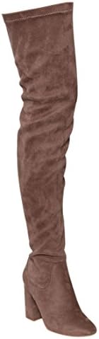 Women's Thigh High Boots Stretchy Snug Fit Chunky Block Heel Over The Knee Shoes, Color Taupe, Size:8