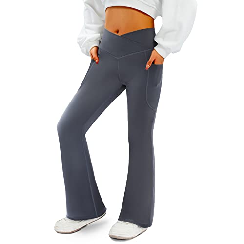 COPYLEAF Women's Flare Yoga Pants with Pockets-V Crossover High Waisted Bootcut Yoga Leggings-Flare Bell Bottom Workout Gym Leggings Gray at Amazon