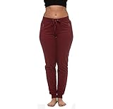 [E177P-BG-M] Coco-Limon Fleece Womens Jogger, Long, Zipper Pockets,Burgundy,Medium