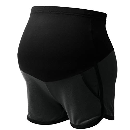GINKANA Maternity Shorts Summer Pregnancy Casual Short Pants Relaxed Fit Stretchy Full Panel Short Dark Grey