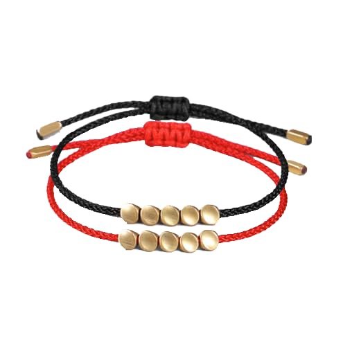 Tibetan Copper Beads Bracelet - GOODCHANCEK 5 Beads Handmade Buddhist Bracelet Friendship Adjustable Lucky Rope Bracelet Black&Red for Women and Men