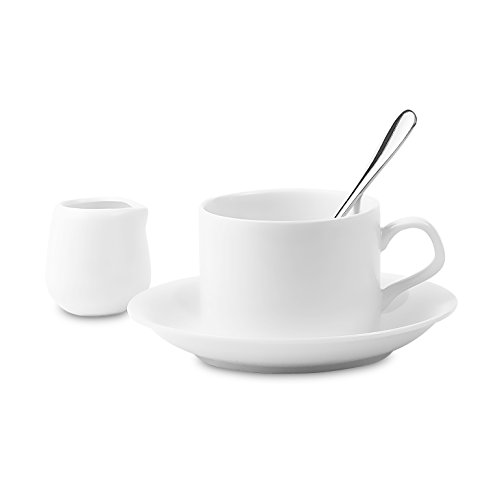 Nucookery White Coffee, Espresso & Tea Cup Saucer Set with Silver Metal Spoon, 6pc Serving Kit(1 Set) - Thumbnail 3