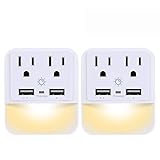 USB Wall Charger, Outlet Adapter, POWRUI 2-Pack Surge Protector(1080 Joules) with Dual USB Charger Ports(2.4A Total), Dual Outlet Extender and Dusk-to-Dawn Sensor Night Light, White, ETL Certified