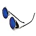 Mirror lens Round Glasses Cyber Goggles Steampunk Sunglasses Vintage Retro(Silver Frame Green Blue Mirror Lens)