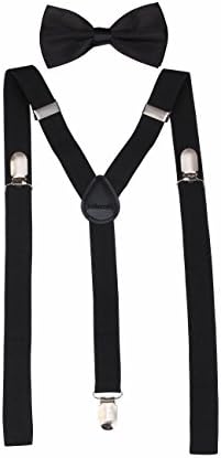 Lolitarcrafts Men's Classic Solid Suspenders Matching Bow Tie Set Braces (Black)