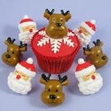 Christmas Cupcake Rings Santa and Reindeer Party Favor Cake Decorations (12)