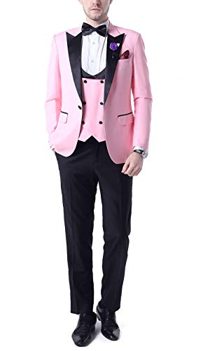 Botong Men's 3 PC Pink Notch Lapel Wedding Suits Slim Fit Groom Tuxedos Prom Suits Casual Suit Pink 34 Chest / 28 Waist