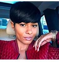 HOTKIS Human Hair Short Bob Wigs Short Black Pixie Wigs for Black Women Neat Bangs