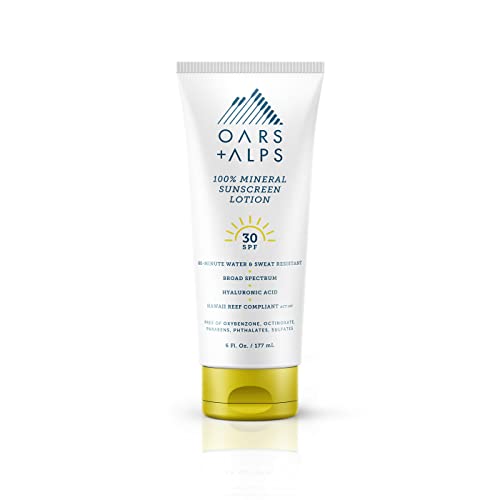 Oars + Alps Mineral SPF 30 Sunscreen Body Lotion, Infused with Hyaluronic Acid, Shea Butter, and Coconut Oil, Water and Sweat Resistant, 6 Fl Oz