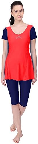 FILMAX Originals Swimming Costume for Women's One-Piece Beach Wear with Sleeve & Skirted 3/4 Leggins Maximum Covered Swim Dress