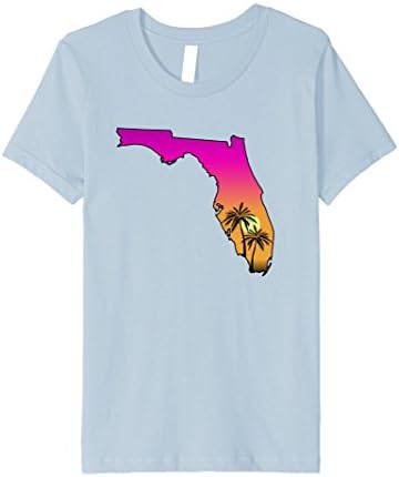 unisex-child Retro Florida Pride Sunset Palm Tree Beach Scene T-Shirt 12 Baby Blue
