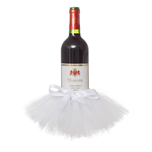 Haperlare 3pcs Elegant Red Wine Bottle Cover Tulle Wine Bottle Skirt for Wedding Party Baby Shower Christmas Birthday Cake Dessert Table Decorations,White