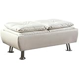 Coaster Dilleston Contemporary White Faux Leather Ottoman with Reversible Tray Tops