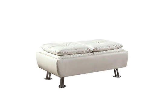 Coaster Dilleston Contemporary White Faux Leather Ottoman with Reversible Tray Tops