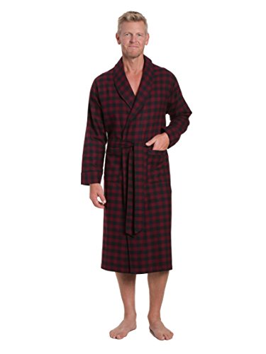 Noble Mount Men's Premium Flannel Robe - Gingham Checks - Fig Black - Large/X-Large
