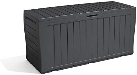 Keter Marvel+ 270L Outdoor 65% recycled Garden Furniture Storage Box Graphite Wood Panel Effect, Grey, 116.7 x 44.7 x 57 cm