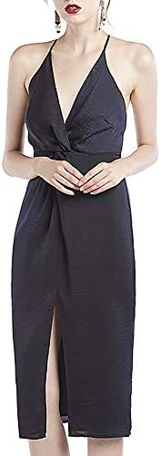 Our Heritage - Women's Cross-Back Slit Midi Dress with Deep V Neck