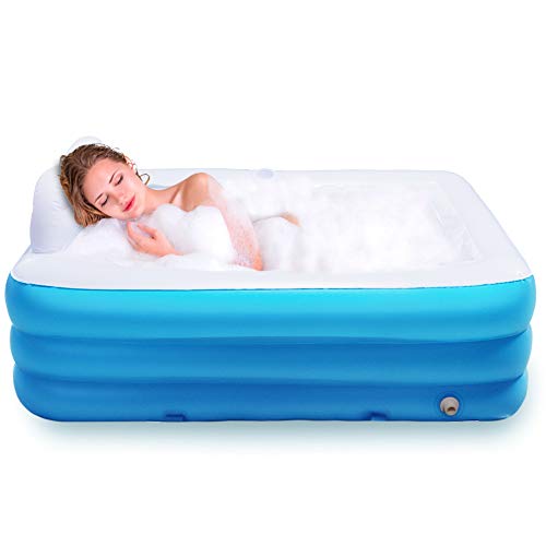 Inflatable Portable Bathtub, Family Bathroom Home Spa, Foldable Inflatable Durable Soaking Bathtub with Large Backrest, Outdoor Freestanding Inflatable Pool, Easy to Inflate and Use