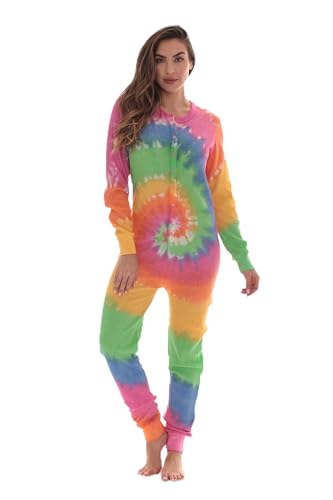 Women's Tie Dye Henley Thermal Onesie
