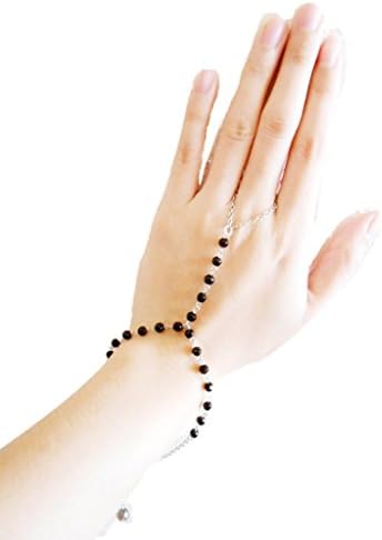 Khum Wieng Kham Women's Slave Bracelet Ring Cutting Black Onyx Beads Hand Link Chain Jewelry
