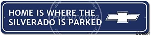 Home Is Where The Silverado Is Parked Wall Tin Sign Iron Painting Vintage Metal Sheet Personalized Creativity Art For Bar Garage Cafe Home Funny Poster Hanging Decoration Crafts