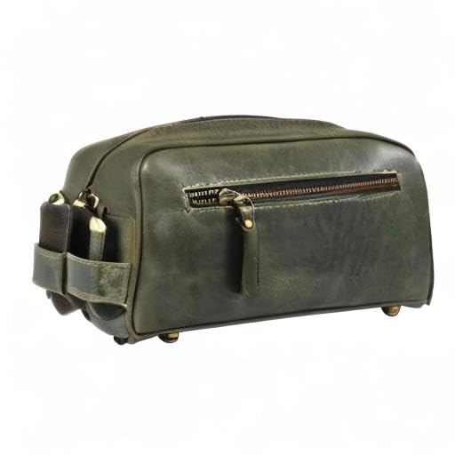 10 Premium Leather Toiletry Travel Pouch With Waterproof Lining Black Color | King-Size Handcrafted Vintage Shaving Kit By Aaron Leather Goods