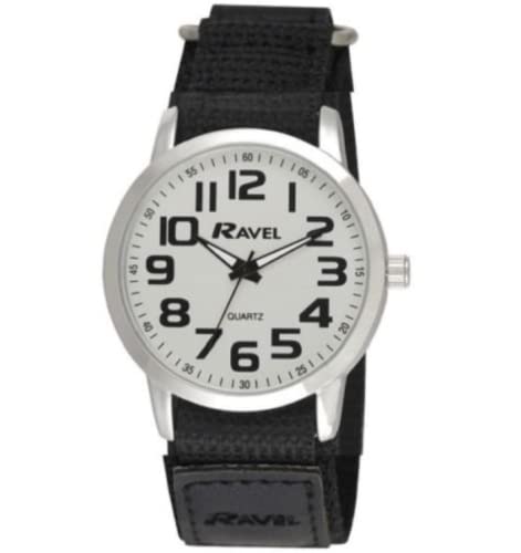 Ravel - Men's Modern Workwear Watch with Easy-Fasten Strap - Silver Tone/White Dial/Black Strap — image 1
